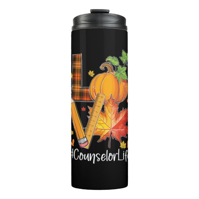 LOVE Counselor Life Fall Leaves Autumn Season Pump Thermal Tumbler (Front)