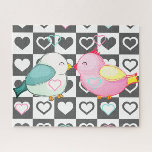 Love Couple Birds Jigsaw Puzzle with Hearts