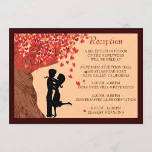 Love Couple Falling Hearts Oak Tree Reception Card
