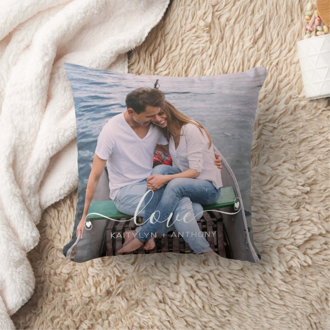 LOVE Couple Photo Handwritten Script Personalised Cushion (Blanket)
