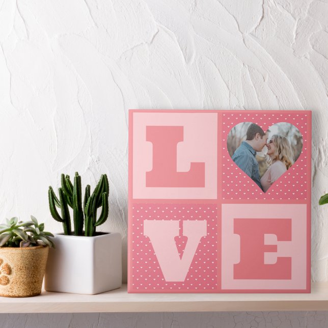 Love Couple Photo Pink Hearts Pattern Valentines Ceramic Tile (Creator Uploaded)