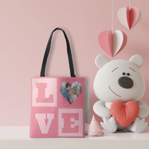 Love Couple Photo Pink Hearts Pattern Valentines Tote Bag