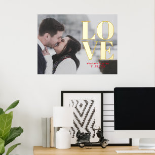 Love Couple Photo Wedding Anniversary Date  Foil Prints