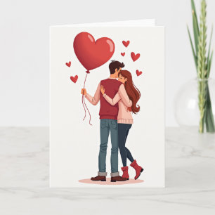 Love Couple With Hearts Balloon Card