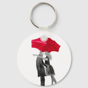 Love couple with red umbrella key ring