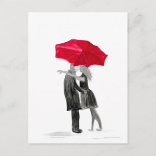 Love couple with red umbrella postcard