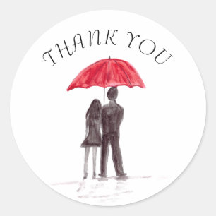 Love couple with red umbrella romantic couple classic round sticker