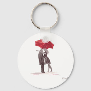 Love couple with red umbrella romantic couple kiss key ring