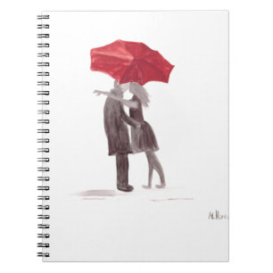 Love couple with red umbrella romantic couple kiss notebook