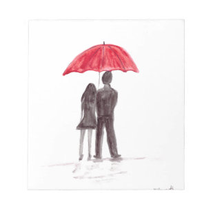 Love couple with red umbrella romantic couple notepad