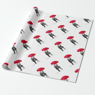 Love couple with red umbrella wrapping paper