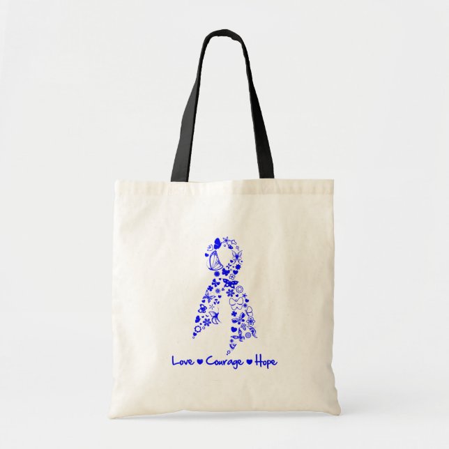 Love Courage Hope Butterfly -  Colon Cancer Tote Bag (Front)