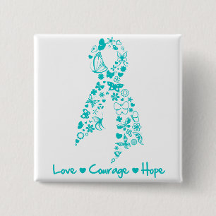 Love Courage Hope Butterfly - Ovarian Cancer 15 Cm Square Badge