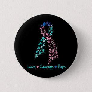 Love Courage Hope Butterfly - Thyroid Cancer 6 Cm Round Badge