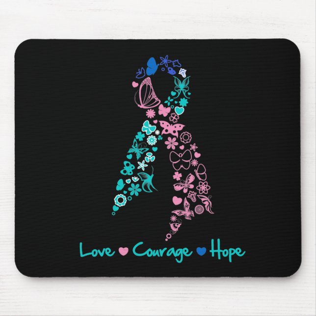 Love Courage Hope Butterfly -  Thyroid Cancer Mouse Pad (Front)