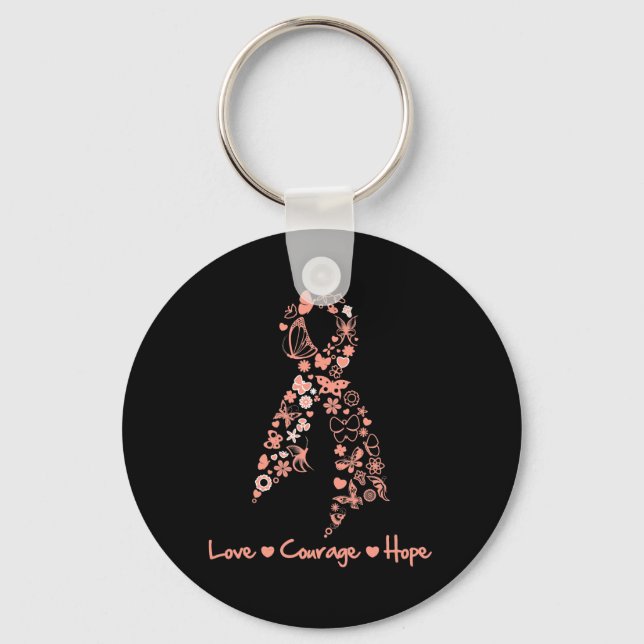 Love Courage Hope Butterfly - Uterine Cancer Key Ring (Front)