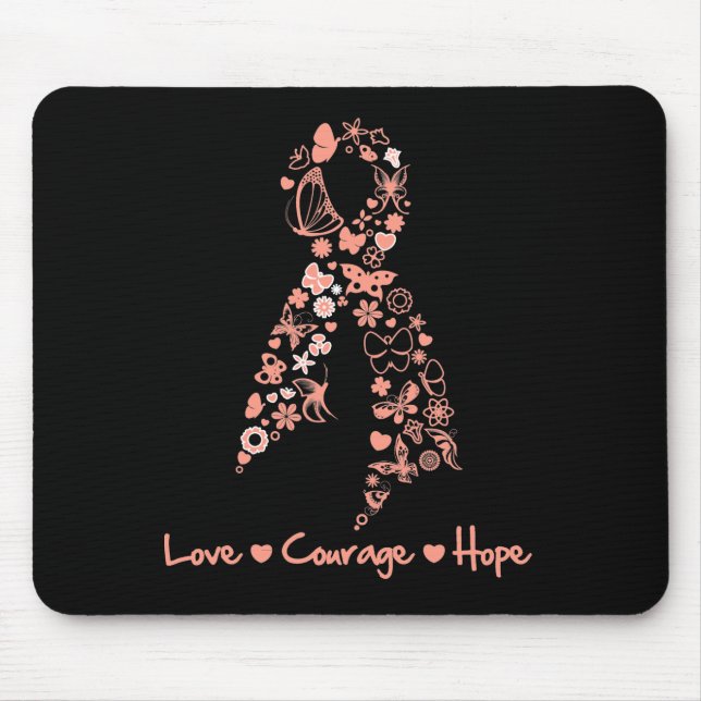 Love Courage Hope Butterfly - Uterine Cancer Mouse Pad (Front)