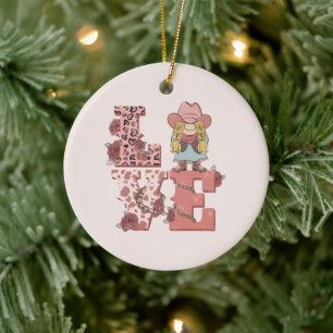 Love & Cowgirl Spirit – Vintage Country Style Ceramic Ornament