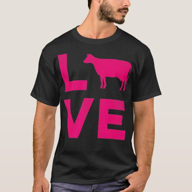 Love Cows Typography Funny Farmer Gift T-Shirt (Front)