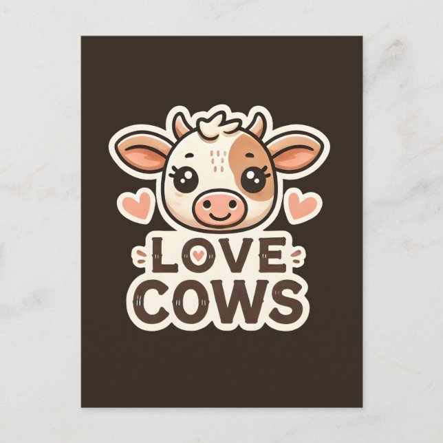 Love Cows Vegan Design - Cute Cow Illustration Postcard (Front)