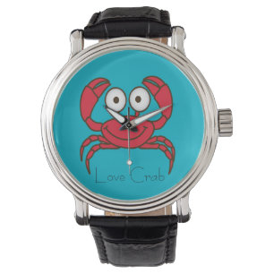 Love Crab Watch Vintage Leather Strap Black