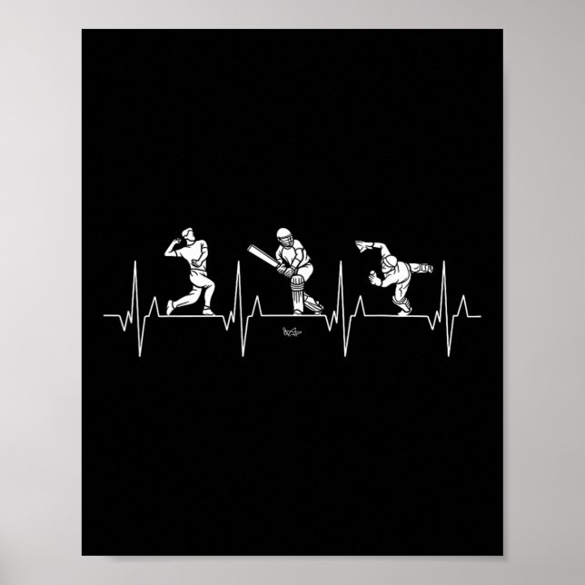 Love Cricket - Bowling Heartbeat Funny Cricket  Poster (Front)