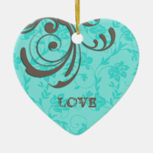 LOVE Cristmas Blue Heart Swirl Ornament