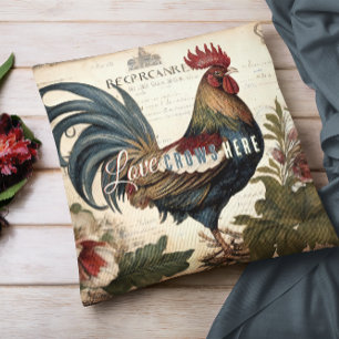 Love Crows Here Vintage Rooster Cushion