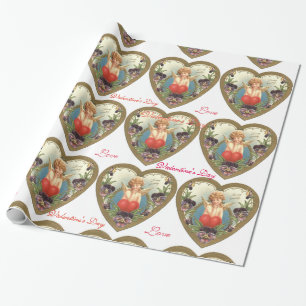 LOVE CUPID WITH HEART AND PANSIES Valentine's Day Wrapping Paper