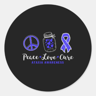 Love Cure Ataxia Awareness With Blue Ribbon Classic Round Sticker