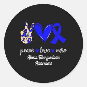 Love Cure Ataxia Telangiectasia Blue Ribbon Awaren Classic Round Sticker