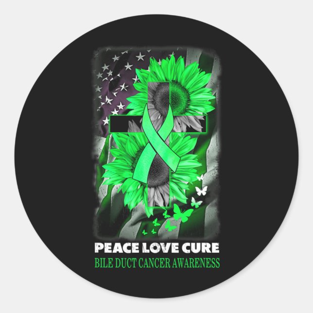 Love Cure Bile Duct Cancer Awareness Sunflower  Classic Round Sticker (Front)