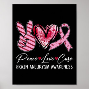 Love Cure Burgundy Ribbon Brain Aneurysm Awareness Poster