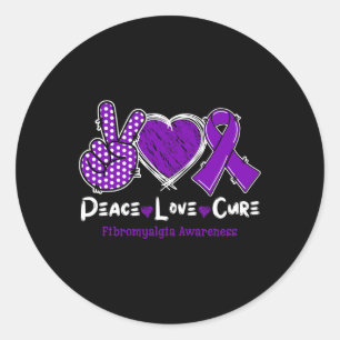 Love Cure Fibromyalgia Awareness Purple Ribbon  Classic Round Sticker
