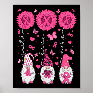 Love Cure Gnomes Sunflower Breast Cancer Awareness Poster