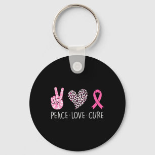 Love Cure Heart Pink Ribbon Breast Cancer Awarenes Key Ring