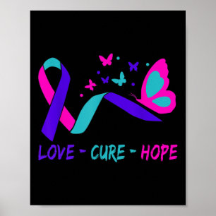 Love Cure Hope Cervical Cancer Warrior Butterfly R Poster