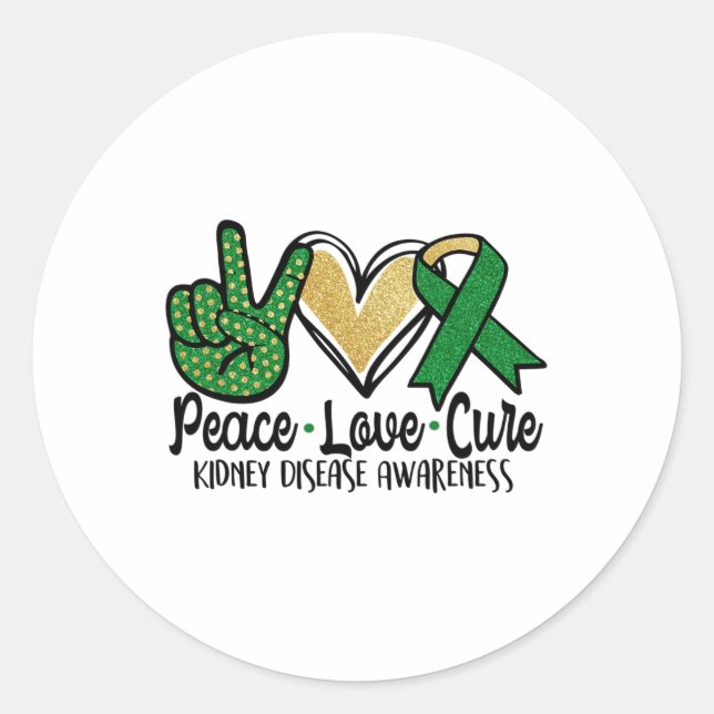 Love Cure Kidney Disease Awareness Ribbon 1  Classic Round Sticker (Front)
