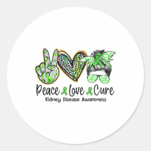 Love Cure Messy Bun Women Kidney Disease Awareness Classic Round Sticker