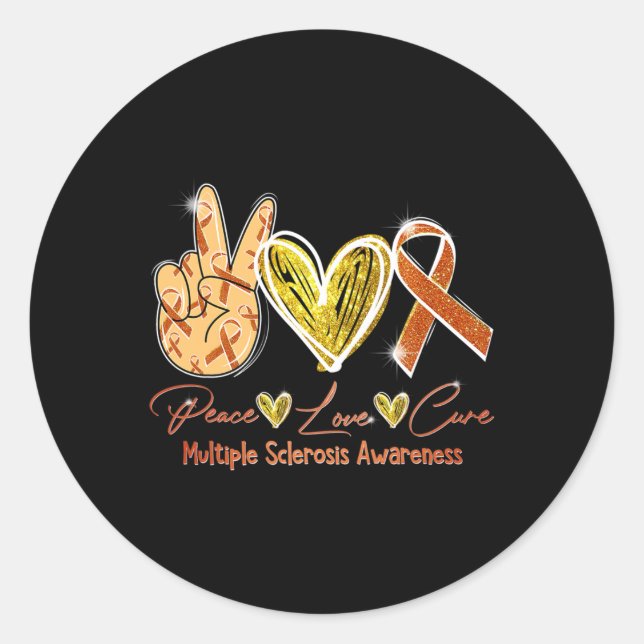 Love Cure Multiple Sclerosis Awareness Orange Ribb Classic Round Sticker (Front)