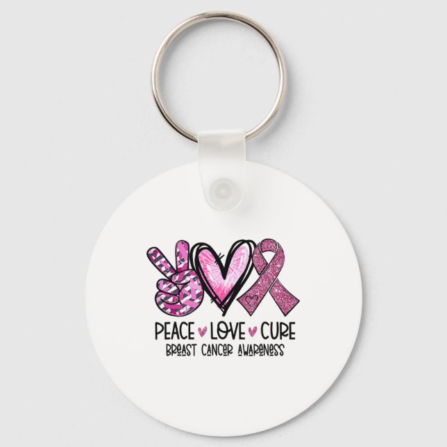 Love Cure Pink Ribbon Cancer Breast Awareness 1  Key Ring (Front)