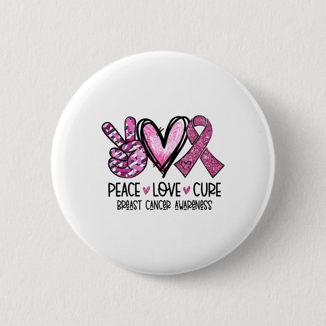 Love Cure Pink Ribbon Cancer Breast Awareness  6 Cm Round Badge (Front)