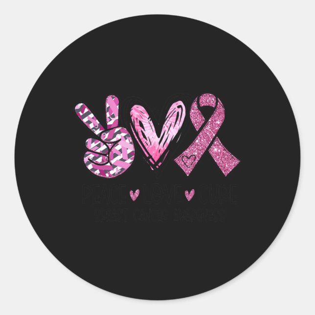 Love Cure Pink Ribbon Cancer Breast Awareness  Classic Round Sticker (Front)