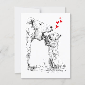 love, curious cub, bear, nursery, child, animal postcard
