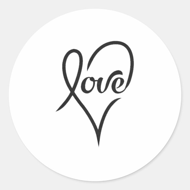 Love Cursive Heart Classic Round Sticker (Front)