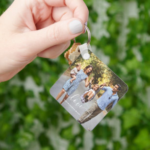 Love   custom 2 photo and Text names Keychain