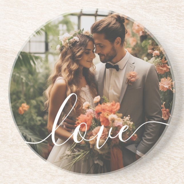 'Love' Custom couple photo Coaster (Front)