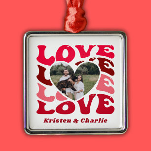 Love Custom Couple Photo Metal Ornament