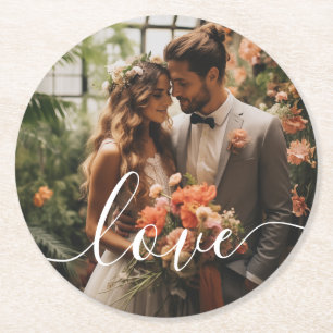 'Love' Custom couple photo Round Paper Coaster