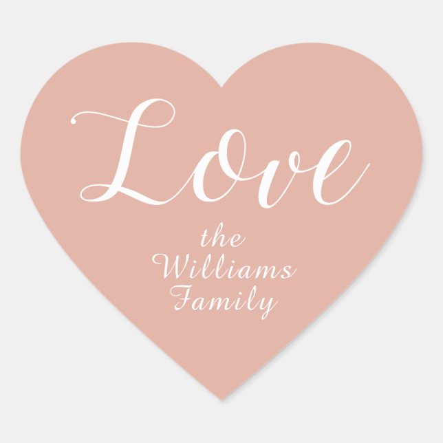 Love Custom Family Name Dusty Pink Heart Sticker (Front)